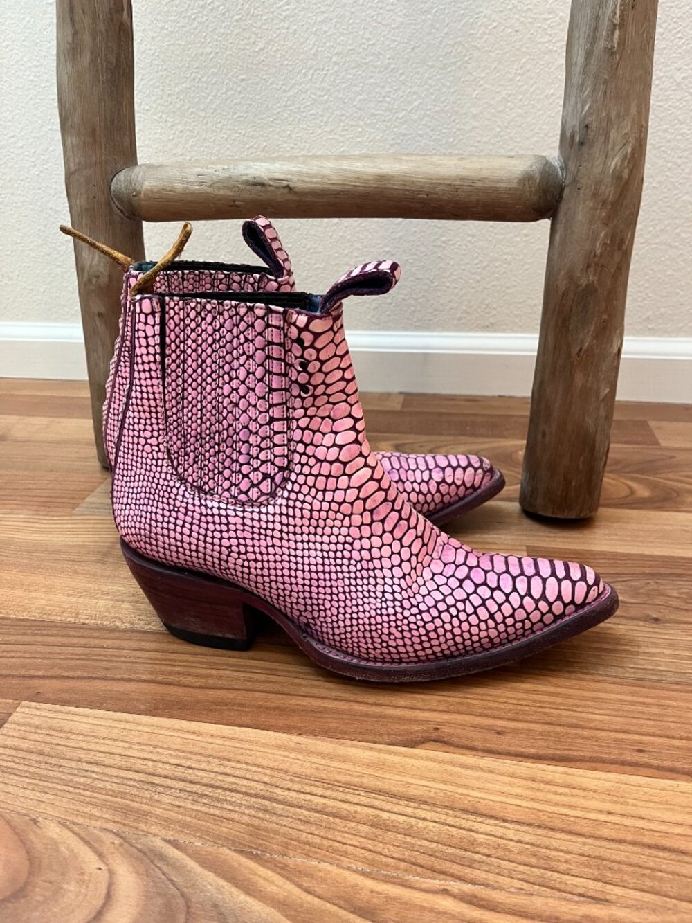 PS Kaufman x ME Junction Eastern Pink Snake Leather Ankle Boots Custom Western